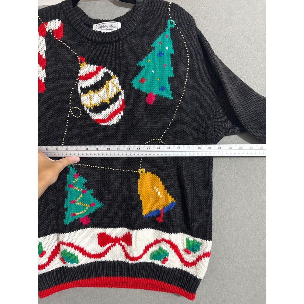 Vintage Ugly Christmas Sweater Beaded Holiday 20W Grannycore plus party black - Picture 4 of 11